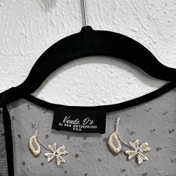 VTG 90s Vonda D’s Black Cream Floral Sheer Mesh Jacket Open Front Beaded Size L - Picture 7 of 12